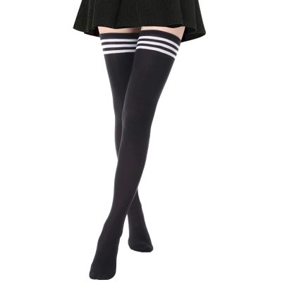 DRESHOW Extra Long Thigh High Socks Long Boot Stockings Striped Over Knee Socks for Women Leg Warmers