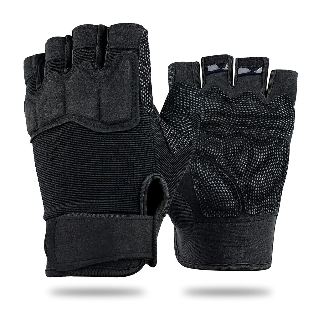 FIORETTO Fingerless Gloves for Airsoft Shooting Half Finger Hunting Hiking Cycling Driving Motorcycle Climbing Work Gloves Black X-Large