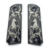 1911 Metal Grips, Gun Grips Screws Included, Full Size (Government/Commander), Scroll Design or w/Rampant, Ambi Safety Cut Black Silver view 1