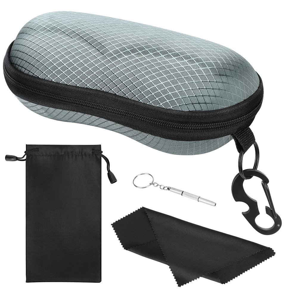 MoKo EVA Semi Hard Shell Sunglasses Case, Unisex Protective Eyeglass Case Glasses Case Holder with Metal Hanging Hook Mini Screwdriver for Men Women, Gray