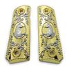1911 Metal Grips, Gun Grips Screws Included, Full Size (Government/Commander), Scroll Design or w/Rampant, Ambi Safety Cut Gold Silver view 1