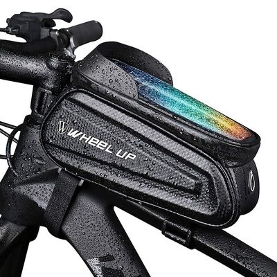 PROBEROS Cycling Bike Frame Bag Waterproof Bicycle Bag with TPU Touch Screen Large Capacity EVA Pressure-Resistant Handlebar Bag with Headphone Hole, Suitable for Phone Under 7.0 Inch