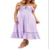 R.Vivimos Womens Summer Cotton Strapless Elastic Ruched Tube Ruffle Casual Boho Midi Flowy Dress (X-Large, Lavender#2) view 1