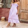 R.Vivimos Womens Summer Cotton Strapless Elastic Ruched Tube Ruffle Casual Boho Midi Flowy Dress (X-Large, Lavender#2) view 2