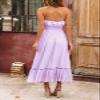R.Vivimos Womens Summer Cotton Strapless Elastic Ruched Tube Ruffle Casual Boho Midi Flowy Dress (X-Large, Lavender#2) view 3