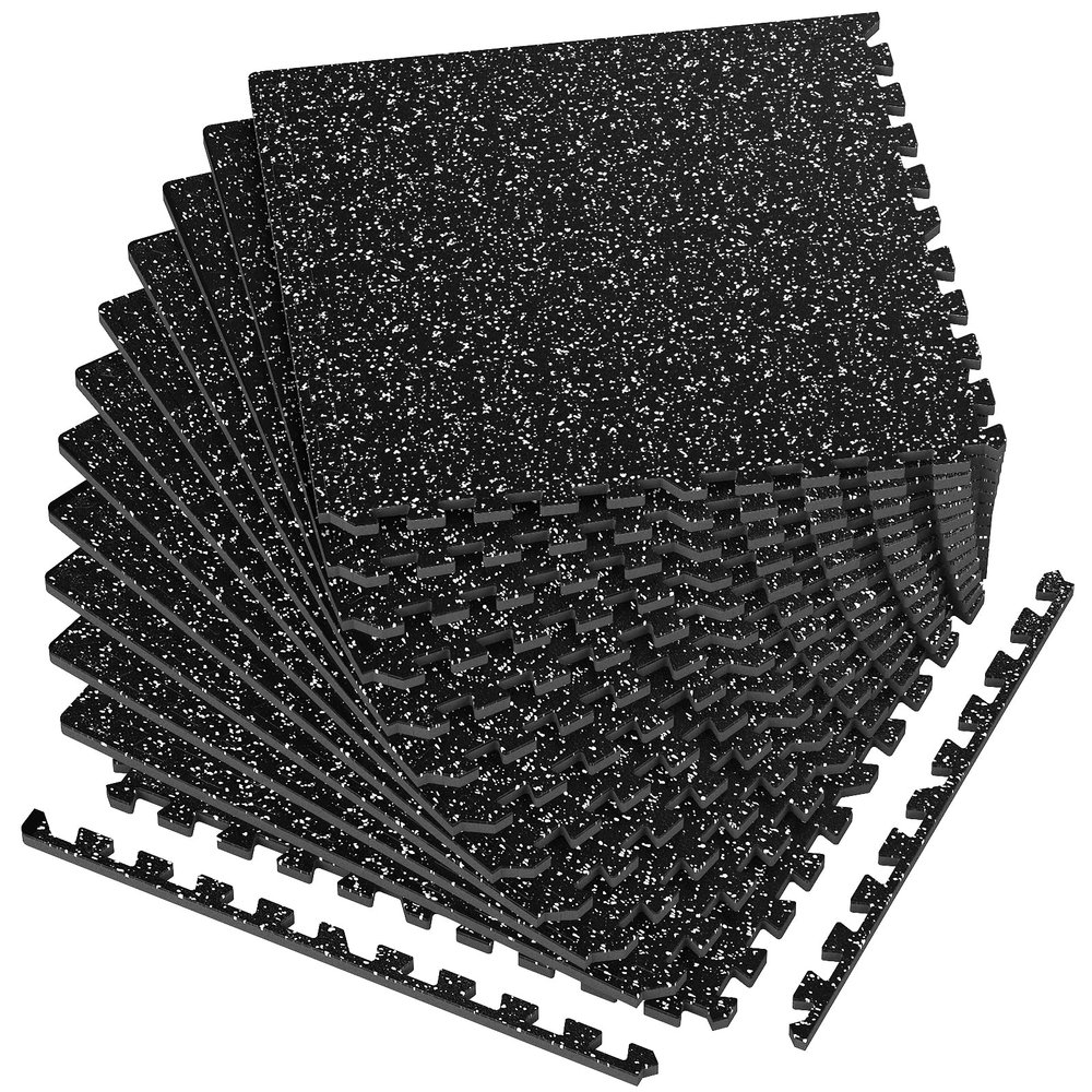 1/2in Thick 48 Sq Ft Rubber Top High Density EVA Foam Exercise Gym Mats Non-Slip 12 Pcs - Interlocking Puzzle Floor Tiles for Home Gym Heavy Workout Equipment Flooring - 24 x 24in Tile, Black & White
