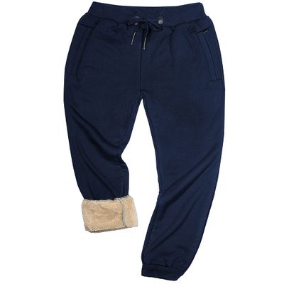 Yeokou Mens Winter Warm Sherpa Lined Active Thermal Jogger Fleece Sweatpants Pant (Navy-Ribbed Cuff, X-Small)