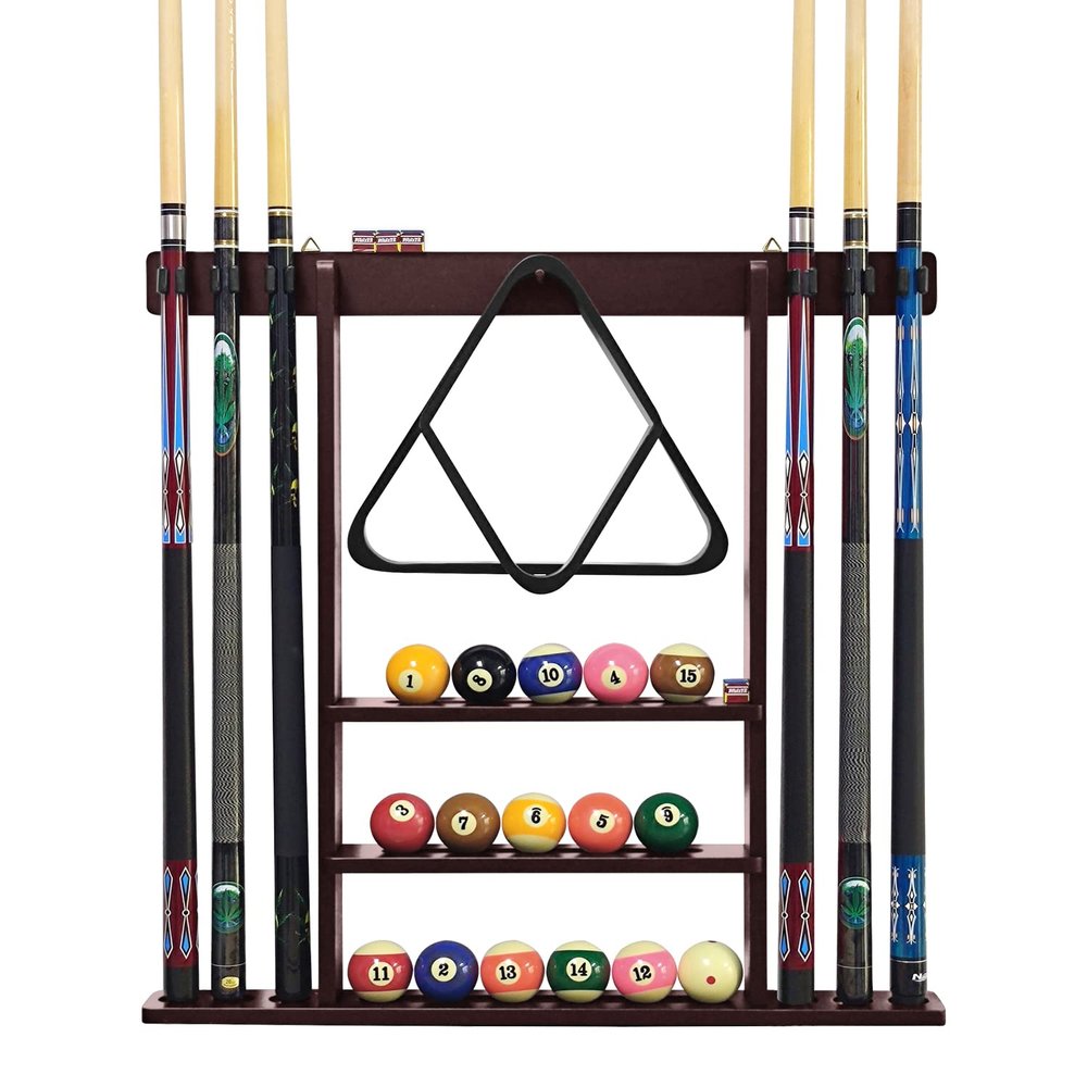 MoyanSuper Pool Stick Holder Cue Stick Holder Wall Mount Billiard Cue Racks Holds Billiards Accessories for Billiard Room,Bar Room,Game RoomMahogany