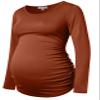 Bhome Maternity Shirt Long Sleeve Basic Top Ruch Sides Bodycon Tshirt for Pregnant Women Caramel L view 1