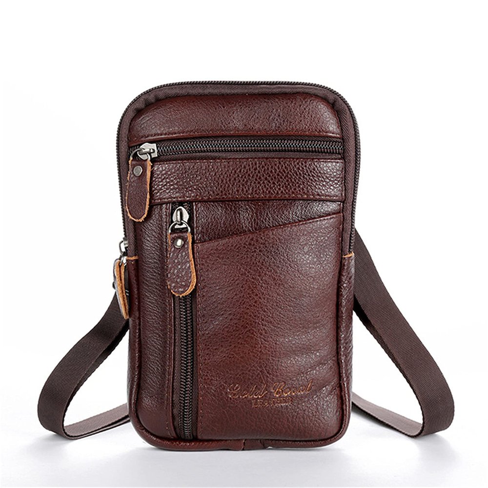 GOMYIE MenVintage Leather Crossbody Bags Casual Chest Bags Travel Hiking Shoulder Bag,Dark Brown