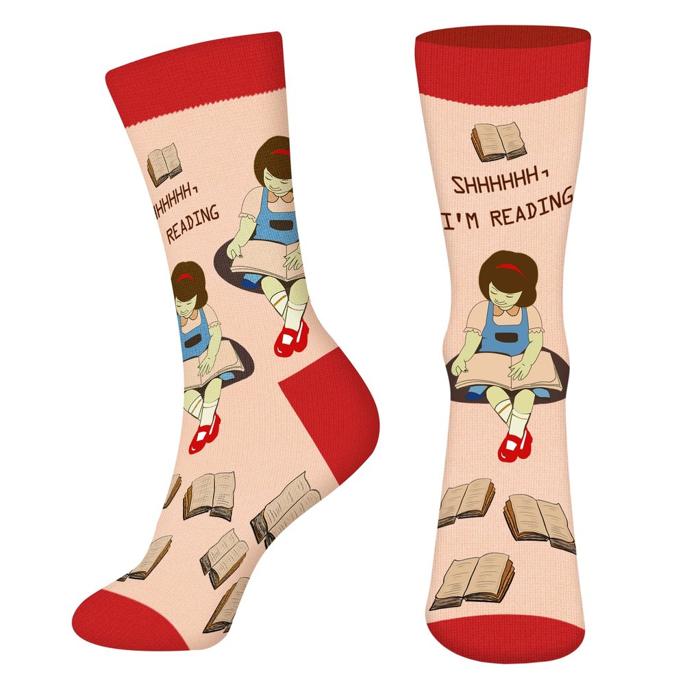 AGRIMONY Funny Socks for Women Girls-Shh,Im Reading Reader Novelty Cute Fun Funky Crew Socks - Teen Girls Mom Book Lovers Stocking Stuffers Christmas Valentines Funny Gifts