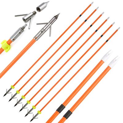 ZSHJGJR Archery Bowfishing Arrows Fiberglass Fishing Hunting Arrows with Broadheads Safety Slides for Compound Bow Recurve Bow Fishing Hunting 3/6/12pcs (Orange 2#, 12 Pieces)