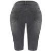 Women's Moto Stretchy Short Jeans Summer Curvy Butt-Lifting Knee Length Jeans High Waist Wrinkle Denim Bermuda Shorts (Dark Gray,Large) view 2