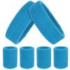 ASTER 6Pieces Light Blue Sweatband Set, Sports Headband Wristband Set, Including 2Pcs Sports Headband and 4Pcs Sweat Wristband, Moisture Wicking Absorbing Light Blue Sweat Band for Men and Women view 1