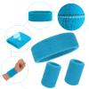 ASTER 6Pieces Light Blue Sweatband Set, Sports Headband Wristband Set, Including 2Pcs Sports Headband and 4Pcs Sweat Wristband, Moisture Wicking Absorbing Light Blue Sweat Band for Men and Women view 3