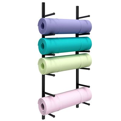 JLXJ 6 Tier Yoga Mat Storage Rack, Wall Mount Metal Foam Rollers Yoga Mat Display Holder, Sports Organizer Accessaries for Gym Fitness Class (Color : Black)