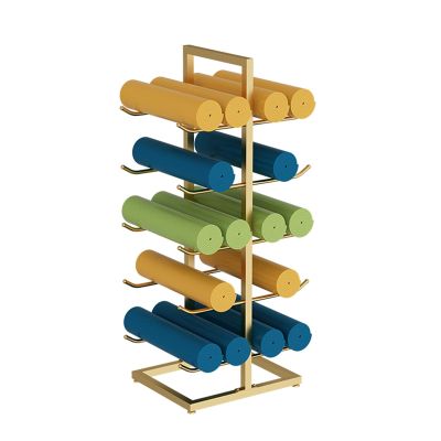 JLXJ Gold/Black Yoga Mat Rack, 20 Foam Roller Storage Floor Stand, 5 Tier Large Metal Vertical Display Holder, Home/Gym/Workout Room (Color : Gold)