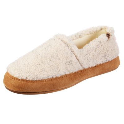 Acorn Mens Slippers With Memory Foam Insole Suede Sidewall And Rubber Outsole Moccasin, Natural - Recycled, 9-10 US