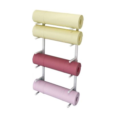 JLXJ 6 Tier Yoga Mat Storage Rack, Wall Mount Metal Foam Rollers Yoga Mat Display Holder, Sports Organizer Accessaries for Gym Fitness Class (Color : White)