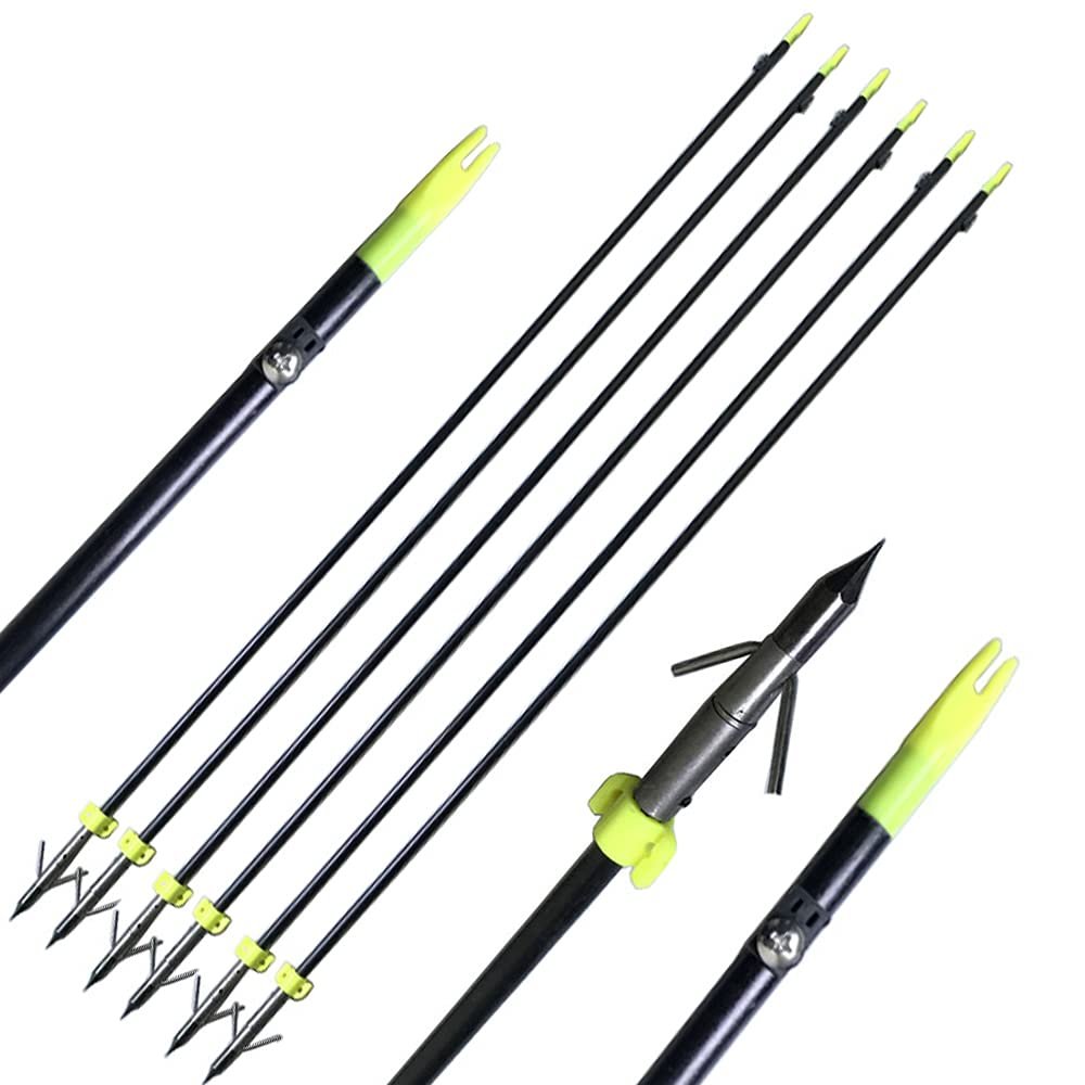 ZSHJGJR Archery Bowfishing Arrows Fiberglass Fishing Hunting Arrows with Broadheads Safety Slides for Compound Bow Recurve Bow Fishing Hunting 3/6/12pcs (Black 2#, 12 Pieces)