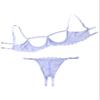 Lilosy Women's Sexy Underwire Floral Lace Sheer Bachelorette Lingerie Set See Through Bra and Panty 2 Piece Lavender Light Purple Medium view 1