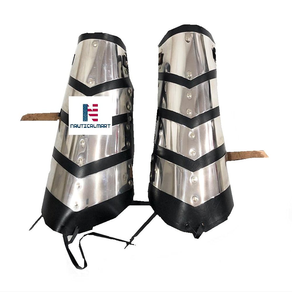 Nautical-Mart Complete Templar Warrior Armor for LARP, Action Roleplaying and Cosplay Silver (Leg Greaves)