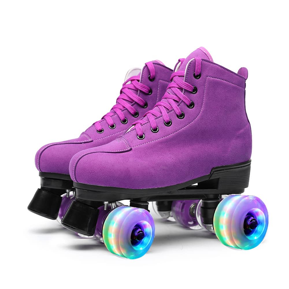 Women's Roller Skates Outdoor Suede Quad Skates Purple Size 41