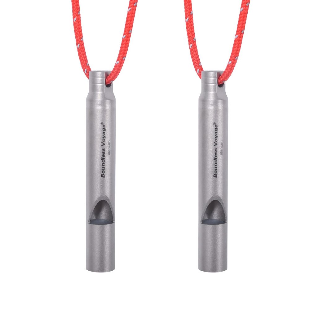 Boundless Voyage Titanium Emergency Whistle 2 Pack Outdoor Emergency Survival Camping Hiking Loud Whistle Coaches Training Sports Keychain Whistle with Lanyard (2 PCS - Ti9010)