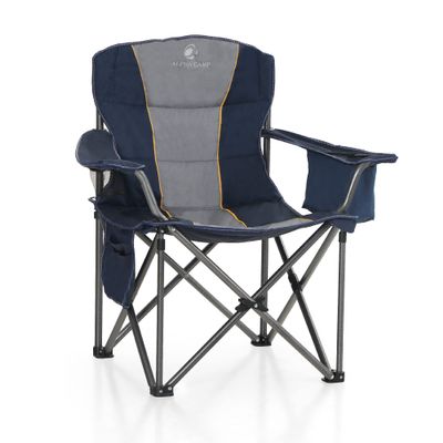 ALPHA CAMP Folding Camping Chair Oversized Heavy Duty Padded Outdoor Chair with Cup Holder Storage and Cooler Bag, 450 LBS Weight Capacity, Thicken 600D Oxford, Blue