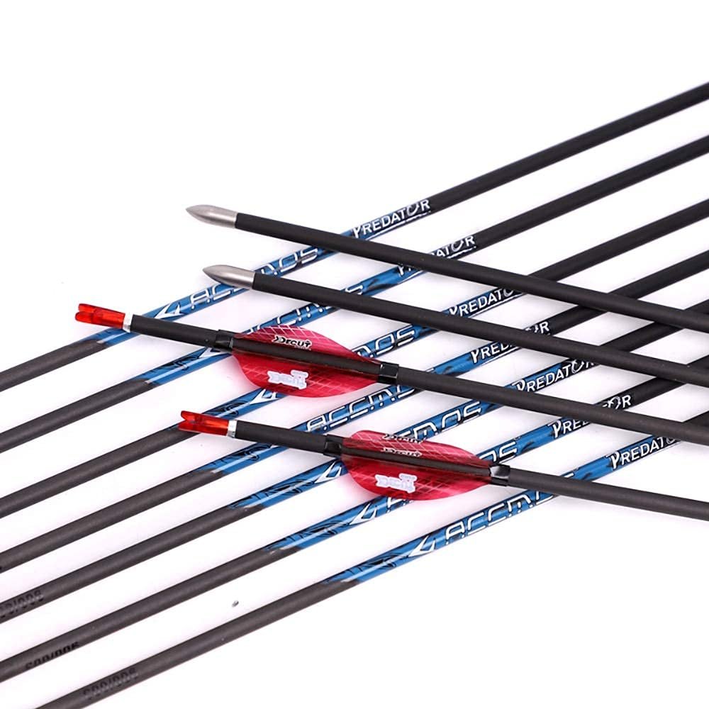 Spine 900 Arrow 32 Inch Arrow Target Practice Arrow Hunting Arrow Carbon Arrows Compound Bow Recurve Bow Adult Youth Archery Indoor Outdoor Shooting Bullet Tip 12pc