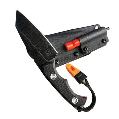 PUWANGDA Camping Hunting Knife, With whistle, Fixed Blade Knife, 5CR13 Stainless-Steel knife, Molded Non-Slip G10 Handle, Molded Safety K Sheath