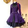 Womens Lolita Gothic Dress with Vintage Bow Ruffle Steampunk Dresses Long Sleeve Short Renaissance Dress Cosplay view 2