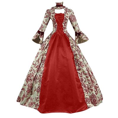 SHOPESSA Red Victorian Ball Gown Women Vintage Medieval Dress Plus Size Lace Up Cinch Corset Dress Renaissance Costume