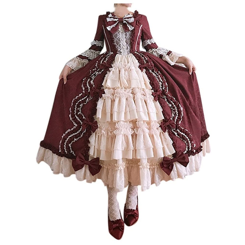 SHOPESSA Women's Victorian Gown French Lolita Dress Princess Costume Renaissance Dress Flare Sleeve Court Cosplay Red
