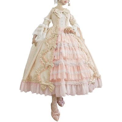 SHOPESSA Women's Victorian Gown French Lolita Dress Princess Costume Renaissance Dress Flare Sleeve Court Cosplay Beige