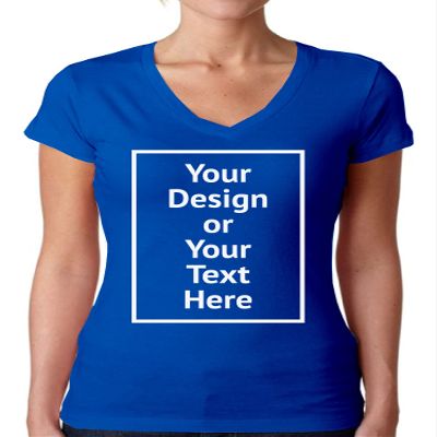Custom Shirt V-Neck Women Personalized Add Your Image Text T-Shirt Design Photo Front/Back Print Royal XL