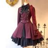 Womens Lolita Gothic Dress with Vintage Bow Ruffle Steampunk Dresses Long Sleeve Short Renaissance Dress Cosplay view 2