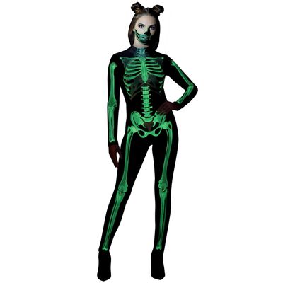 Skeleton Glow Catsuit Costume For Women - Large/ X-Large - Spooky Chic Costume Ideal For Halloween, Themed Parties & More - 1 Pc