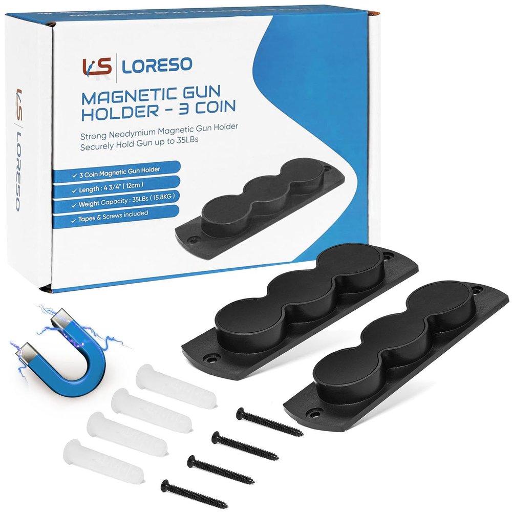 LORESO Magnetic Gun Mount Holder Holster for Handgun and Tactical Pistol, Rubber Coated Magnet - Pack of Two