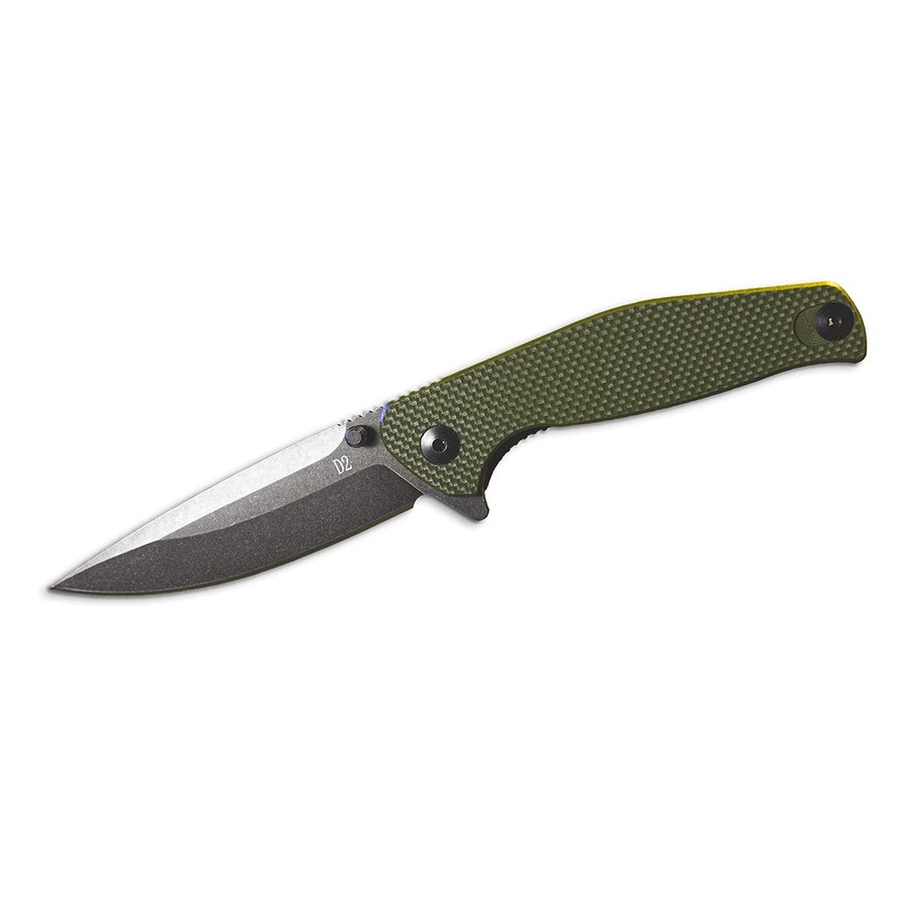 Scipio Tactical Green Ball Bearing Pocket Knife with Stonewashed Blade and Pocket Clip