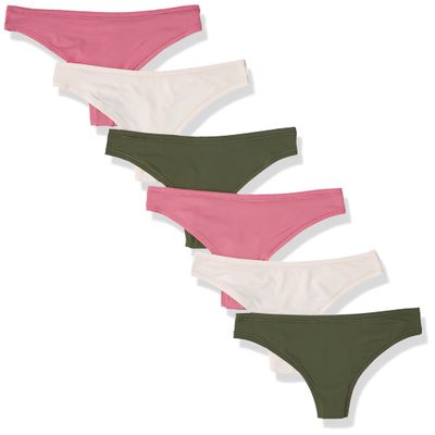 Amazon Essentials Women's Microfiber Underwear (Hipster & Thong, Available in Plus Size), Pack of 6, Dark Military Green/Rose/Soft Pink, Small