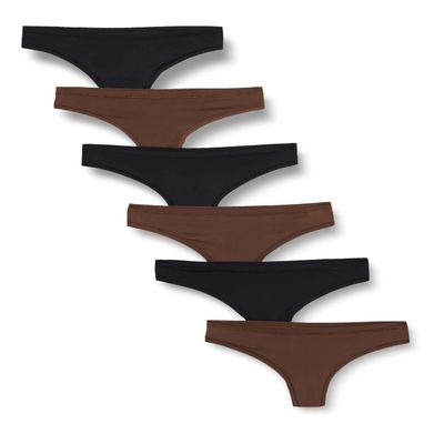 Amazon Essentials Women's Microfibre Underwear (Hipster & Thong, Available in Plus Size), Pack of 6, Black/Rich Hazel, 20