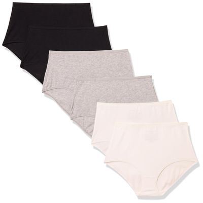 Amazon Essentials Women's Cotton High Waisted Underwear, Pack of 6, Black/Grey Heather/White, X-Small