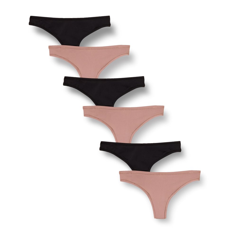 Amazon Essentials Women's Microfibre Underwear (Hipster & Thong, Available in Plus Size), Pack of 6, Black/Dusty Pink, 18
