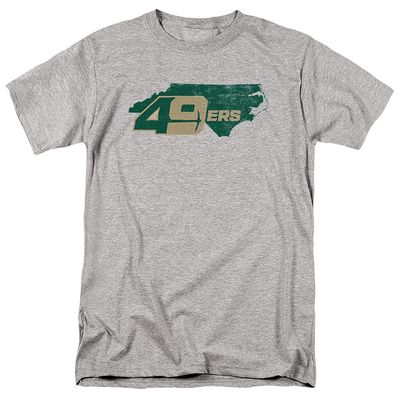 University of North Carolina at Charlotte Official State Shape Unisex Adult T-Shirt, Athletic Heather, 4X-Large