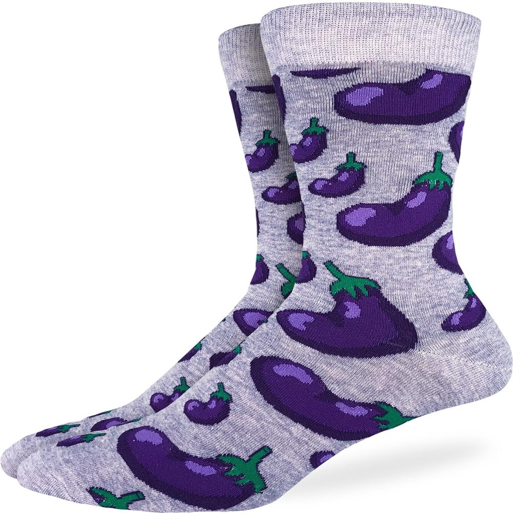 Good Luck Sock Men's Eggplants Socks, Big & Tall, Shoe Size 13-17