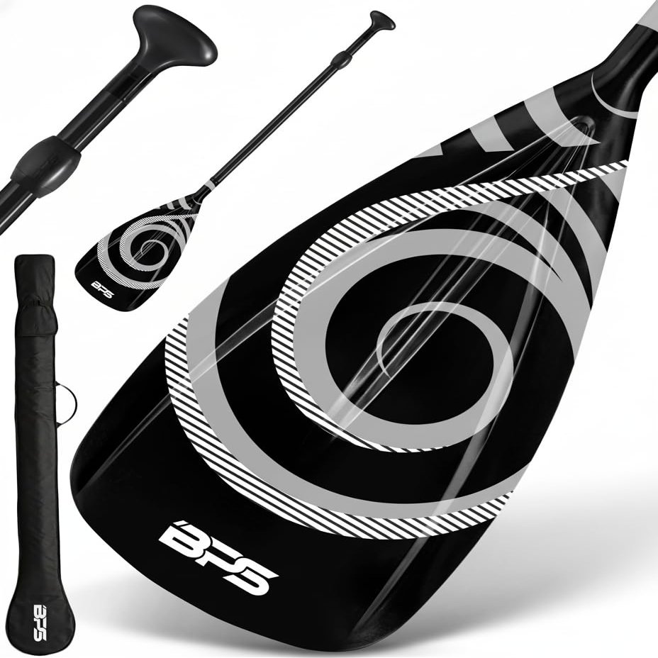 BPS 2-Piece SUP Stand-up Paddleboard Paddle (Fiberglass Shaft - Koru Black, 2-Piece SUP Paddle)