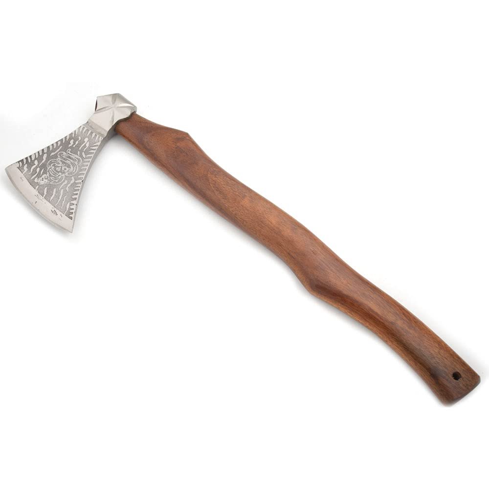 Hand Forged Viking Bearded Axe 1075 High Carbon Steel, Handmade Medieval Style Camping & Hunting Axe with Ash Wood Handle and Leather Sheath (Snake)