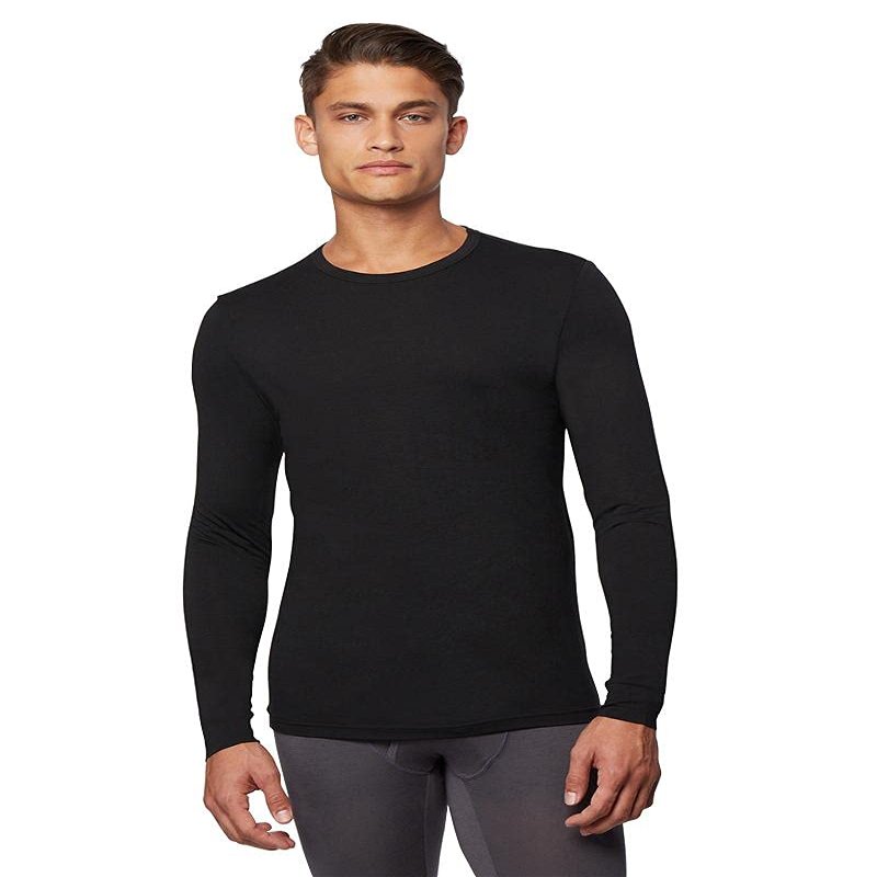 32 Degrees Heat Mens Performance Thermal Baselayer Crewneck Long Sleeve Top, Black, Large