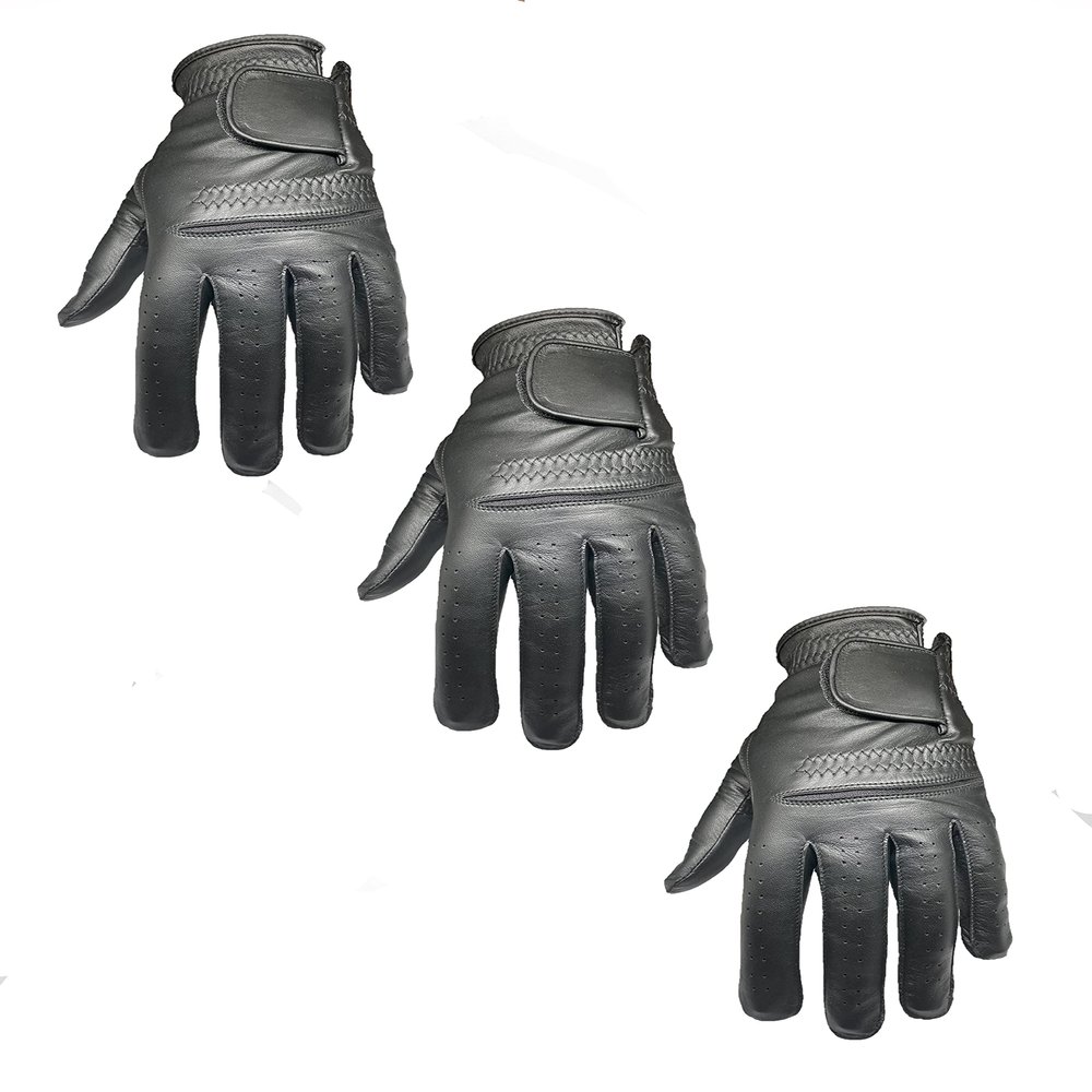 3 Mens EverGrip Black Cabretta Golf Glove (Left Handed Glove for The Right Handed Golfer) (Large)